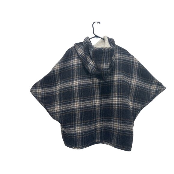 Sundance Wool Coat Poncho Women Large Black Plaid Wesetern Fleece Hoodie Relaxed - Picture 3 of 16